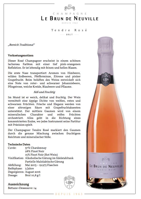 Champagner Rosé Le Brun de Neuville „Cuvée Tendre“ bei Weinmusketier kaufen