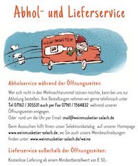 Abhol- und Lieferservice von Ihrem Weinladen in Salach, Ihrem Wein-Musketier Abhol- und Lieferservice von Ihrem Weinladen in Salach, Ihrem Wein-Musketier